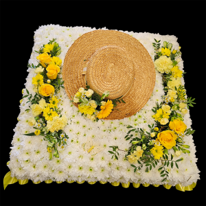 Hat funeral floral tribute Sunderland Funeral Flower Arrangements Sunderland by Julie McDowell. Strw hat.
